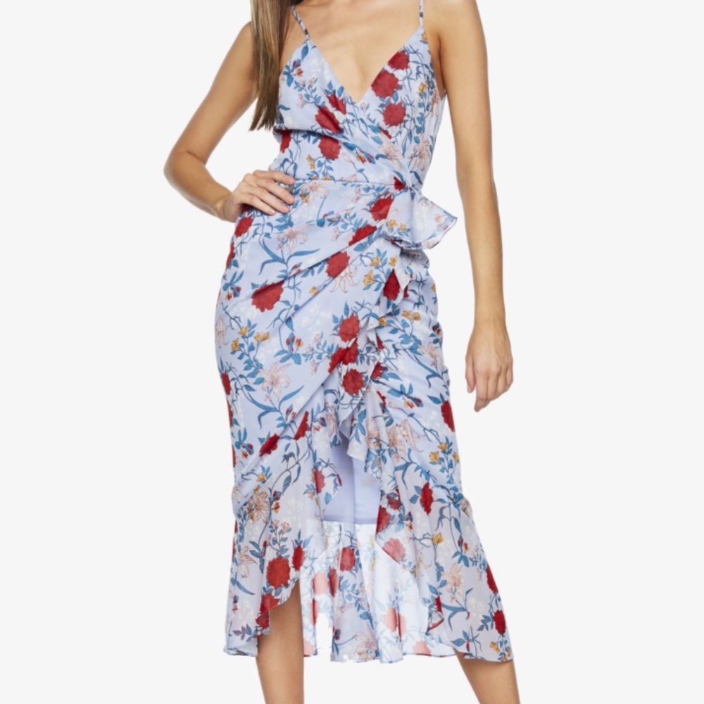 Bardot Floral Mini Dress - Red and Blue